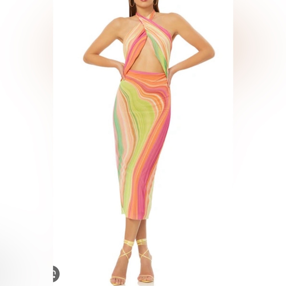 AFRM Tana Midi Dress in Abstract Spring Wave